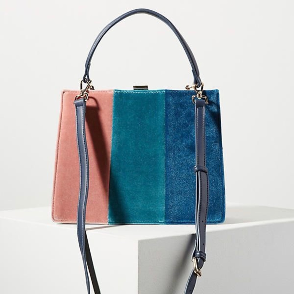 Velvet Colorblock Handbag (Blue/Pink)